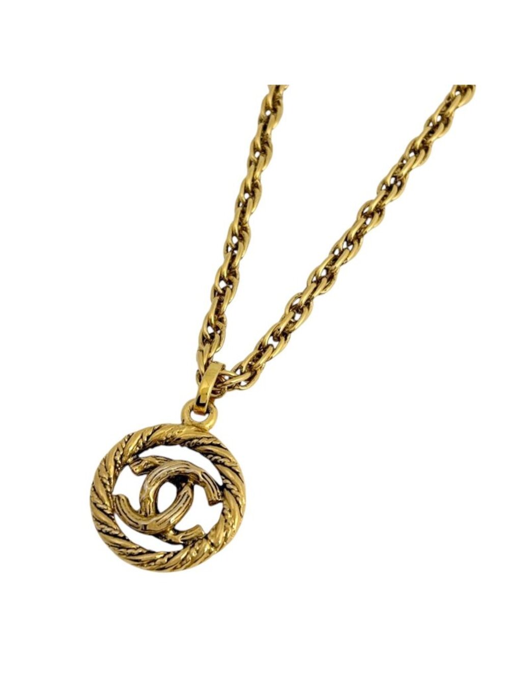 Chanel Necklace CC Logo Round Gold Plated